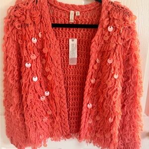 Anthropologie Coral Textured Cardigan